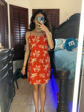 Red Floral Spaghetti-Strap Dress